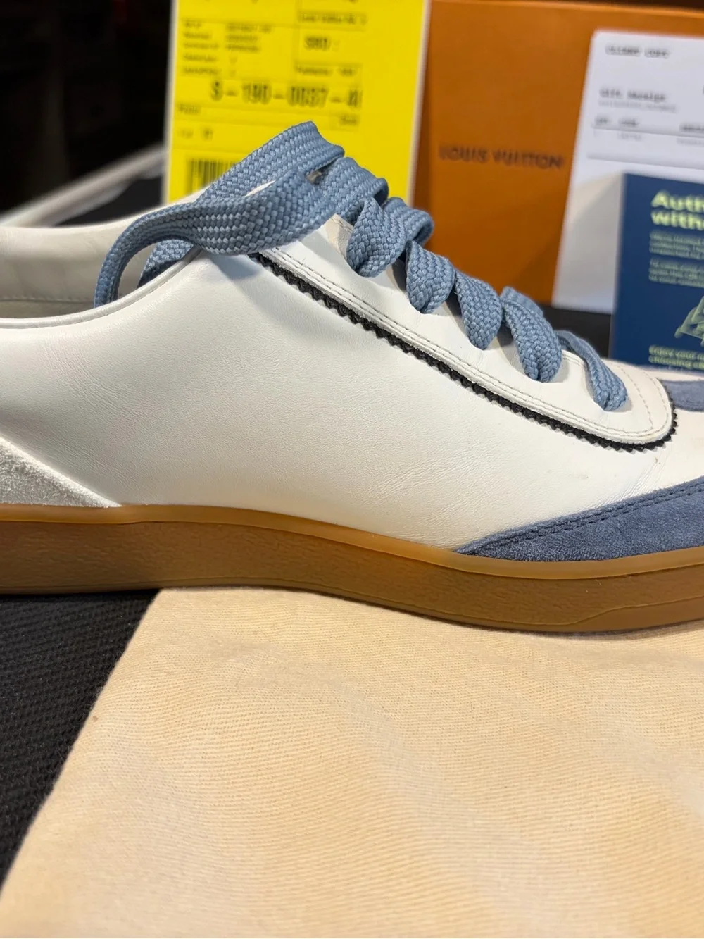 Louis Vuitton White & Blue Suede Accent Sneakers